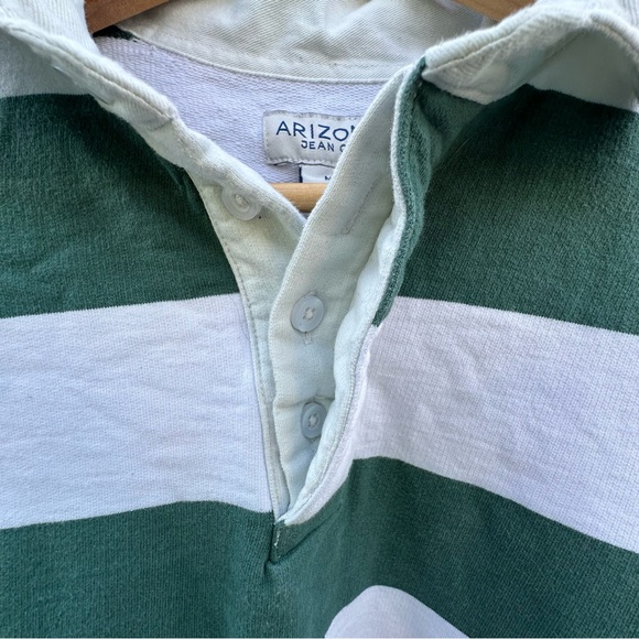 Arizona Jean Co Y2K Rugby Striped 1/4 Button Collar Green White Long Sleeve M - Picture 4 of 17